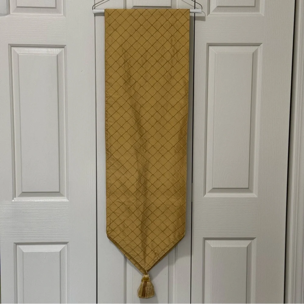 Custom Raw Silk Gold Diamond Stitch Table Runner Tassels 80”